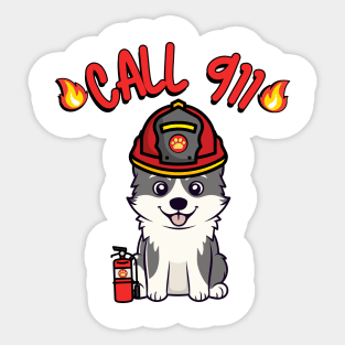 Funny Husky Dog is a firefighter Sticker